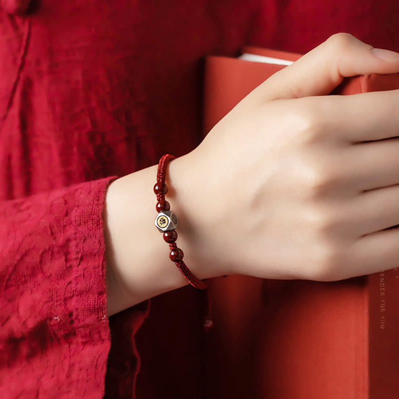 Fortune Jewel 925 Sterling Silver Chinese Zodiac Natal Buddha Cinnabar Calm Bracelet