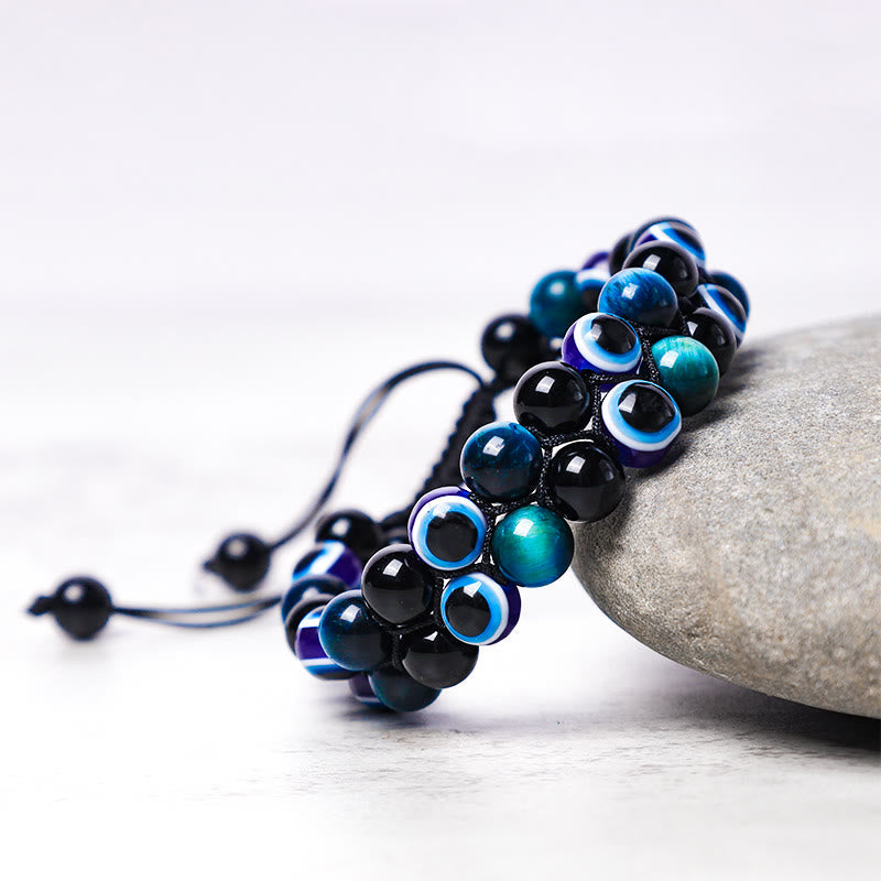 Fortune Jewel Evil Eye Hematite Tiger Eye Protection Beaded Bracelet