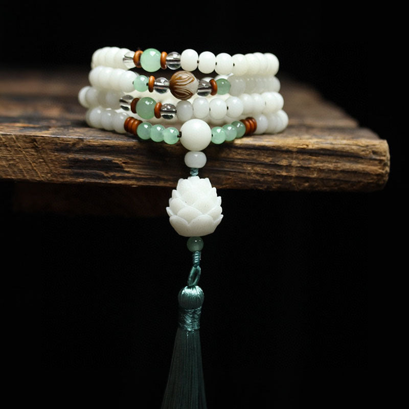 Fortune Jewel White Bodhi Seed Mala 108 Beads Protection Bracelet