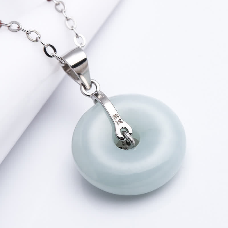 Fortune Jewel 925 Sterling Silver Peace Buckle Jade Coin Luck Necklace Pendant