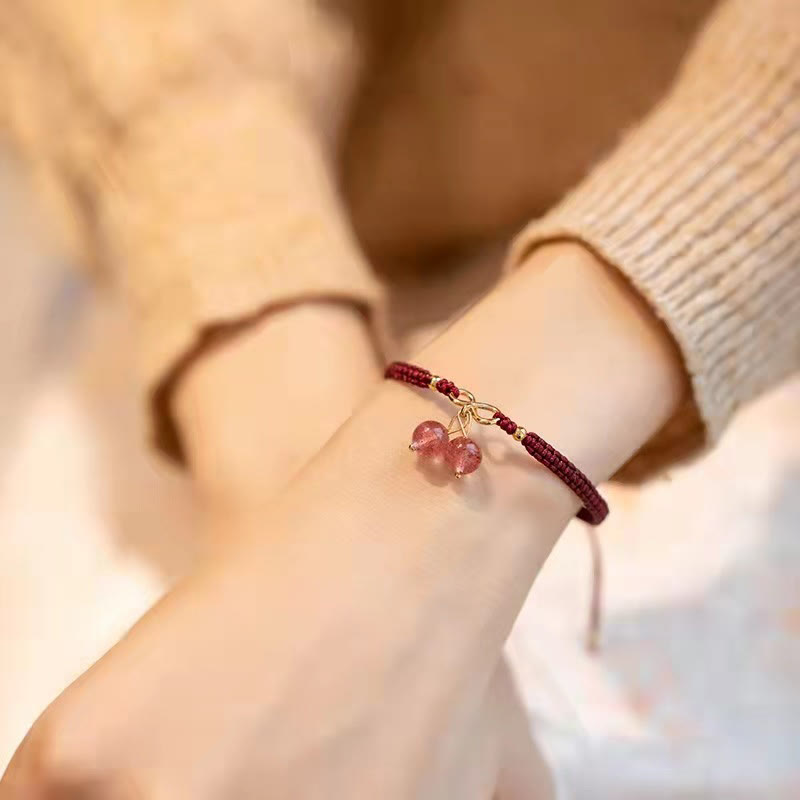 Fortune Jewel Natural Strawberry Quartz Amethyst Green Phantom Bead Positive Bracelet