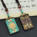Fortune Jewel Tibet God Of Wealth Money Tree Golden Phoenix Thangka Ebony Peace Necklace Pendant