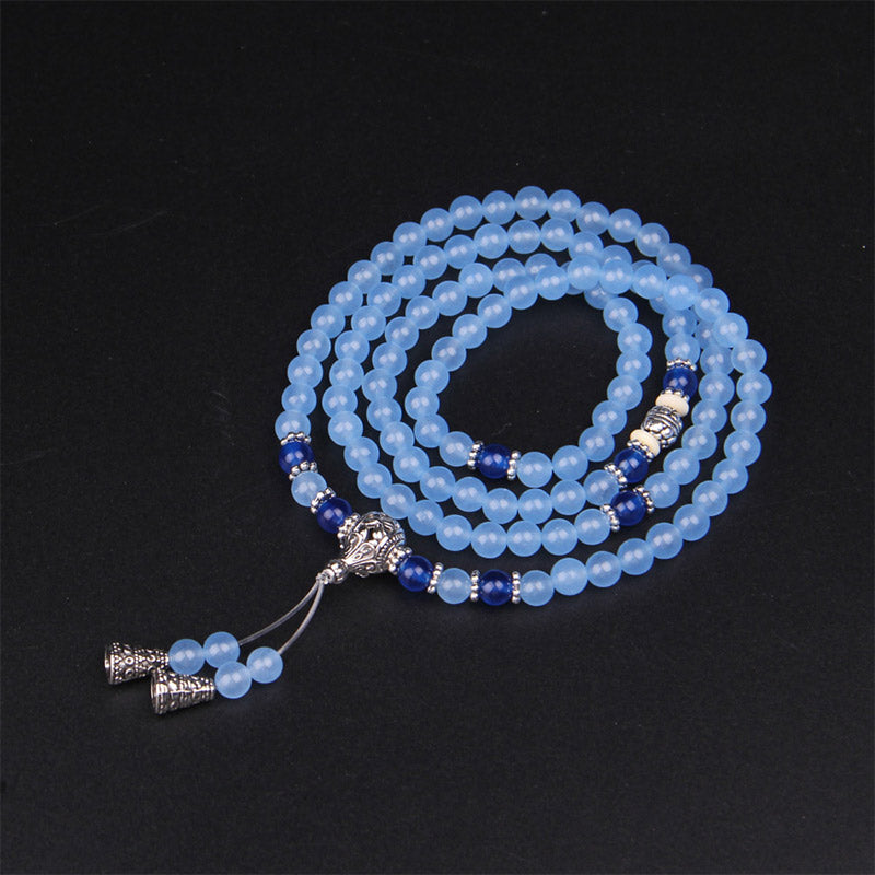 Fortune Jewel 108 Beads Blue Crystal Healing Bracelet Mala
