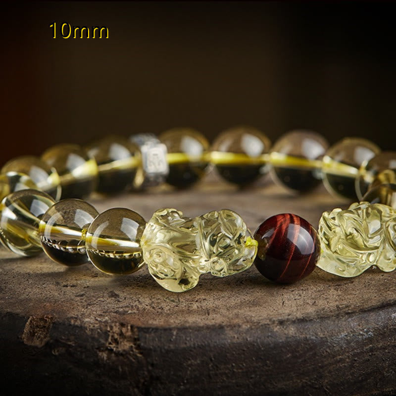 Fortune Jewel Natural Citrine Double PiXiu Tiger Eye Prosperity Protection Bracelet