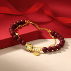 Fortune Jewel 925 Sterling Silver Natural Cinnabar Four Leaf Clover Flower Blessing Chain Bracelet