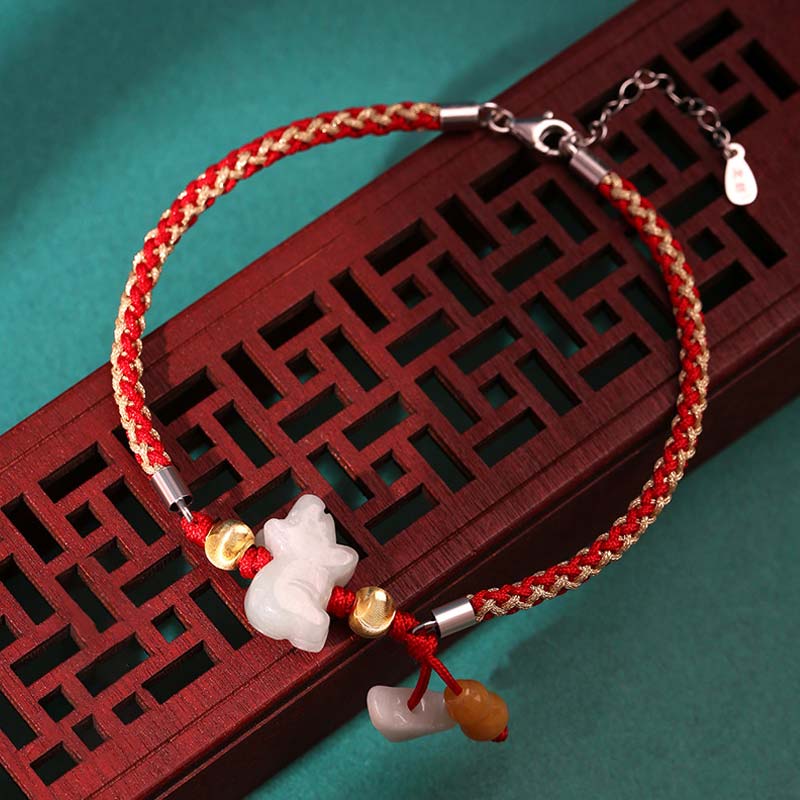 Fortune Jewel Chinese Zodiac Jade Prosperity Red String Bracelet Anklet - Fortune Jewel