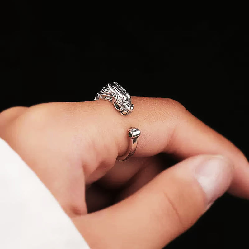 Fortune Jewel Vintage Dragon Design Success Strength Adjustable Ring