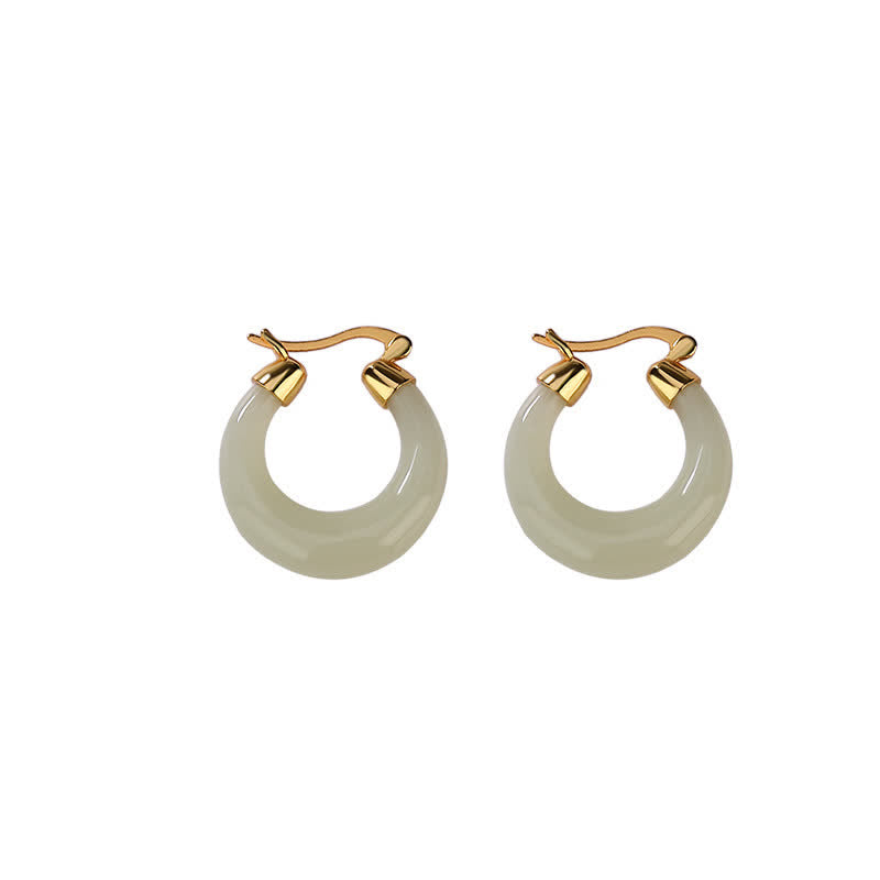 Fortune Jewel Round Jade Cyan Jade Prosperity Luck Drop Earrings