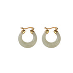 Fortune Jewel Round Jade Cyan Jade Prosperity Luck Drop Earrings