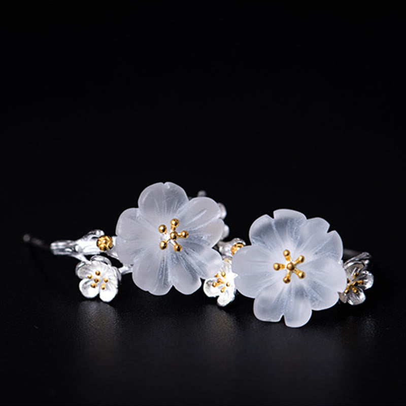 Fortune Jewel 925 Sterling Silver Plum Blossom Floral Blessing Earrings
