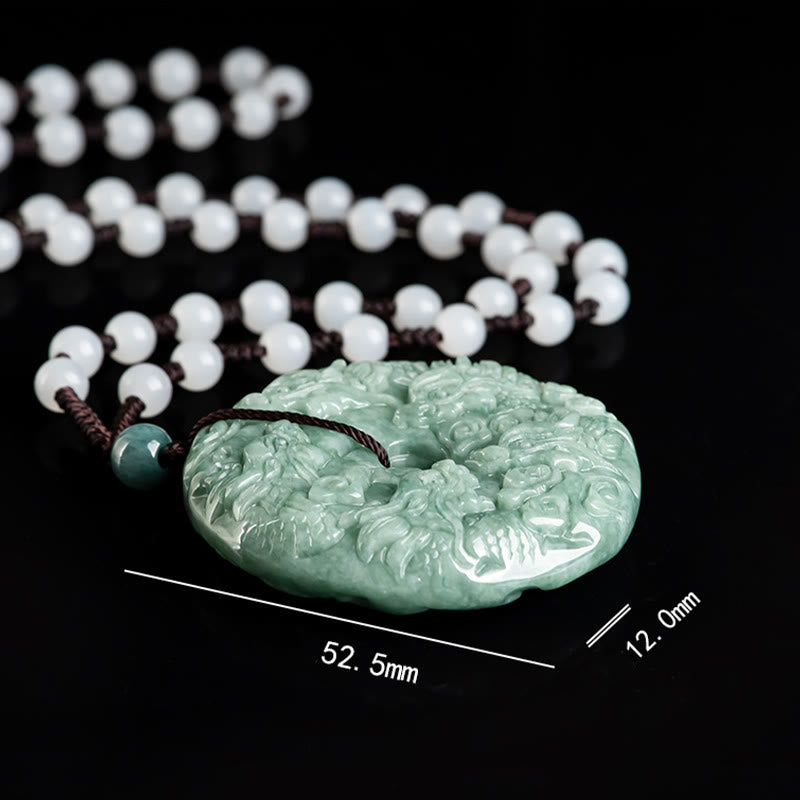 Fortune Jewel Year of the Dragon Natural Jade Nine Dragons Peace Buckle Protection Necklace Pendant