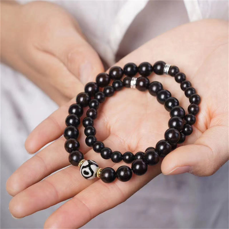 Fortune Jewel Tibet Ebony Wood Dzi Bead Balance Double Wrap Bracelet