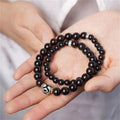 Fortune Jewel Tibet Ebony Wood Dzi Bead Balance Double Wrap Bracelet