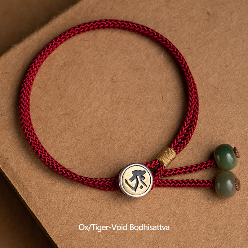 Fortune Jewel 925 Sterling Silver Handmade Chinese Zodiac Natal Buddha Cyan Bodhi Seed Protection Braided Red String Bracelet