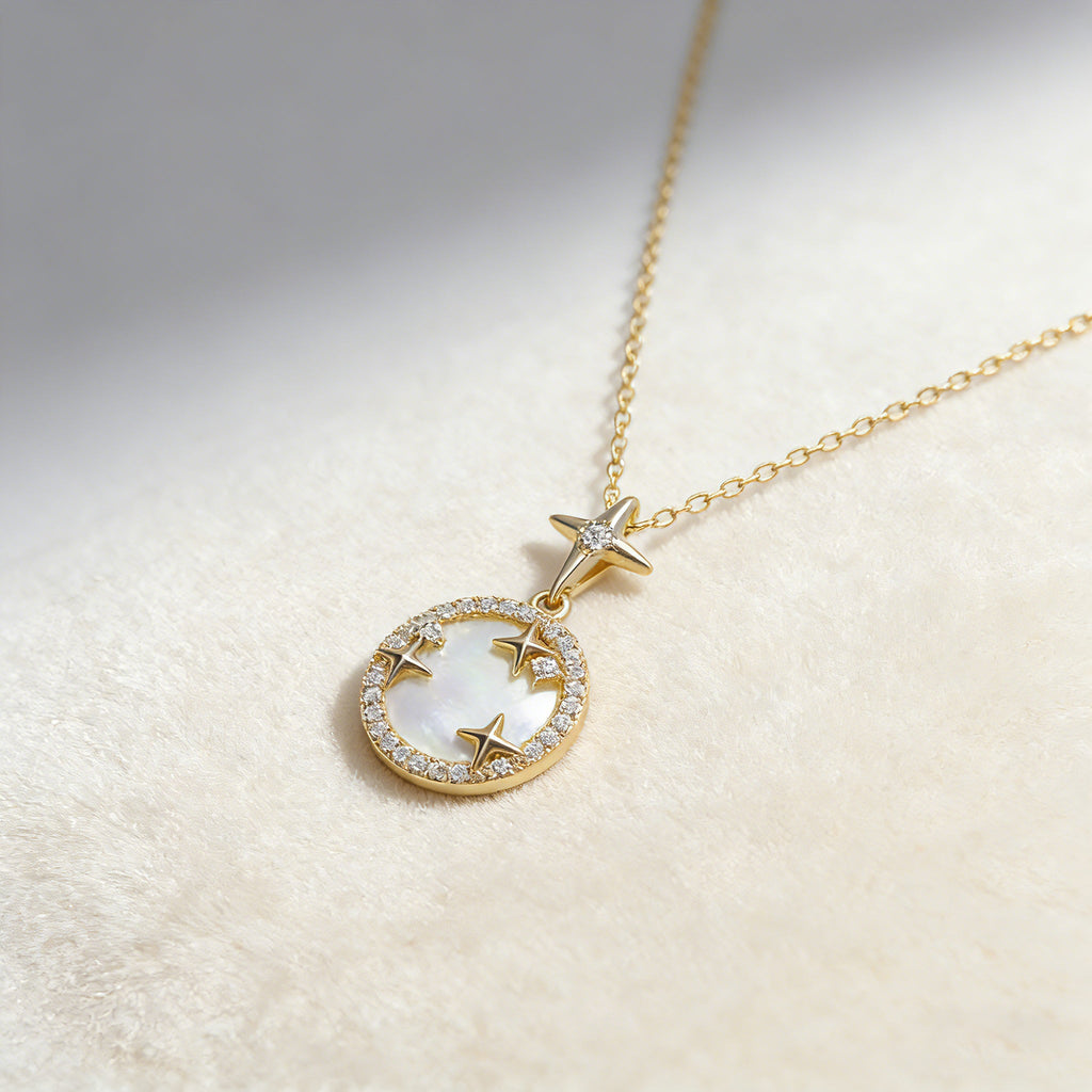 Gold Starry Pendant Necklace S925 Silver with Cubic Zirconia