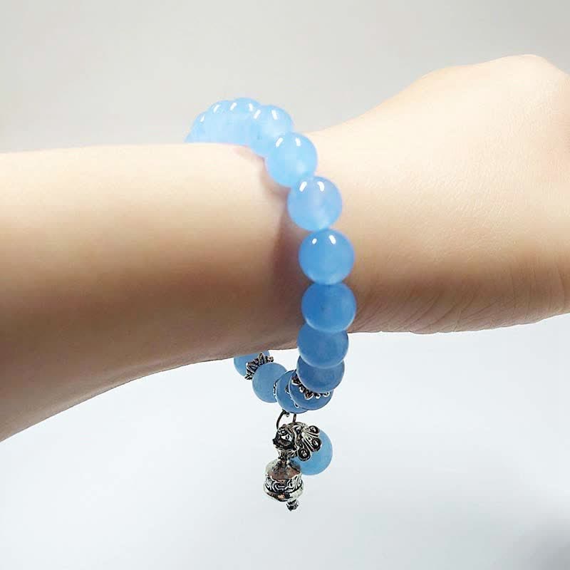 Fortune Jewel Vintage Crystal Chalcedony Stone Energy Beaded Bell Charm Bracelet