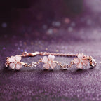 Fortune Jewel Pink Crystal Four Leaf Clover Love Chain Bracelet