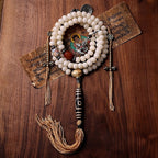 Fortune Jewel Tibet 108 Mala Beads Bodhi Seed Bagua Vajra Dzi Bead Gray Agate Wealth Bracelet