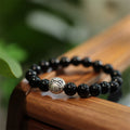Fortune Jewel 925 Sterling Silver Black Onyx Bead Character Engraved Protection Bracelet