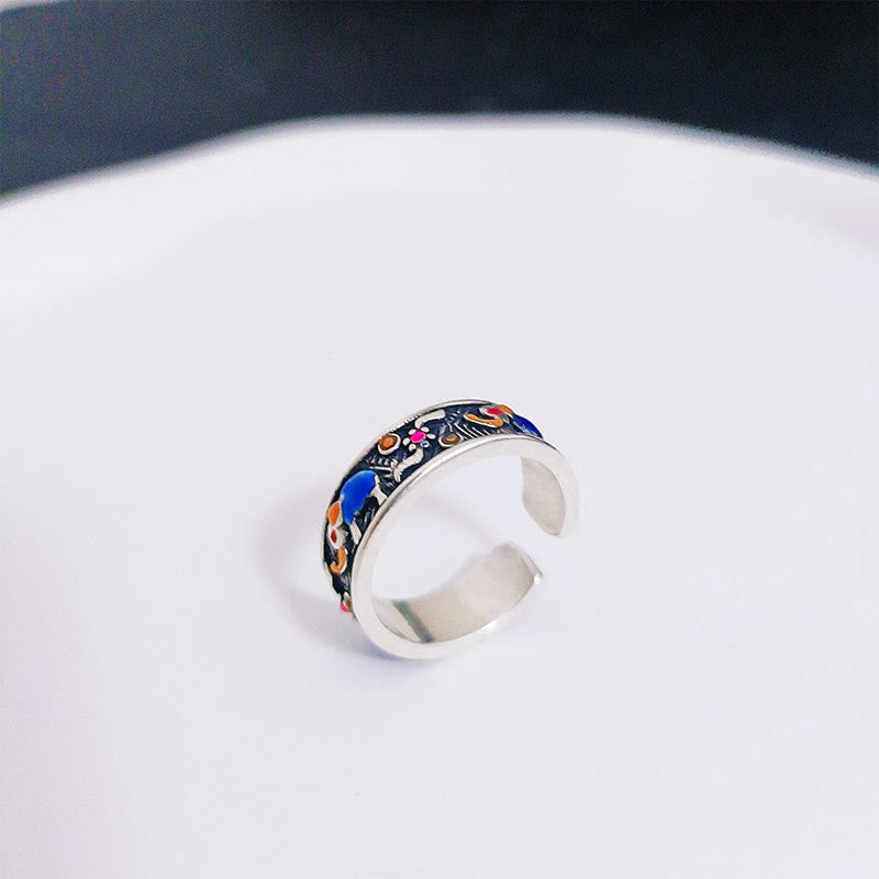 Fortune Jewel Colorful Elephant Carved Strength Adjustable Ring