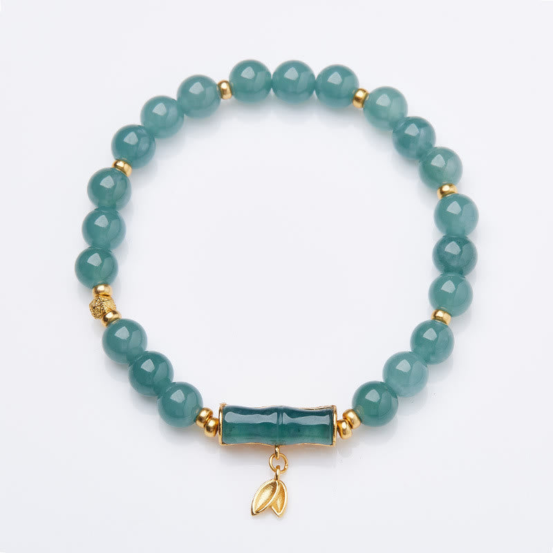 Fortune Jewel 925 Sterling Silver Plated Gold Natural Green Jade Bamboo Charm Luck Bracelet