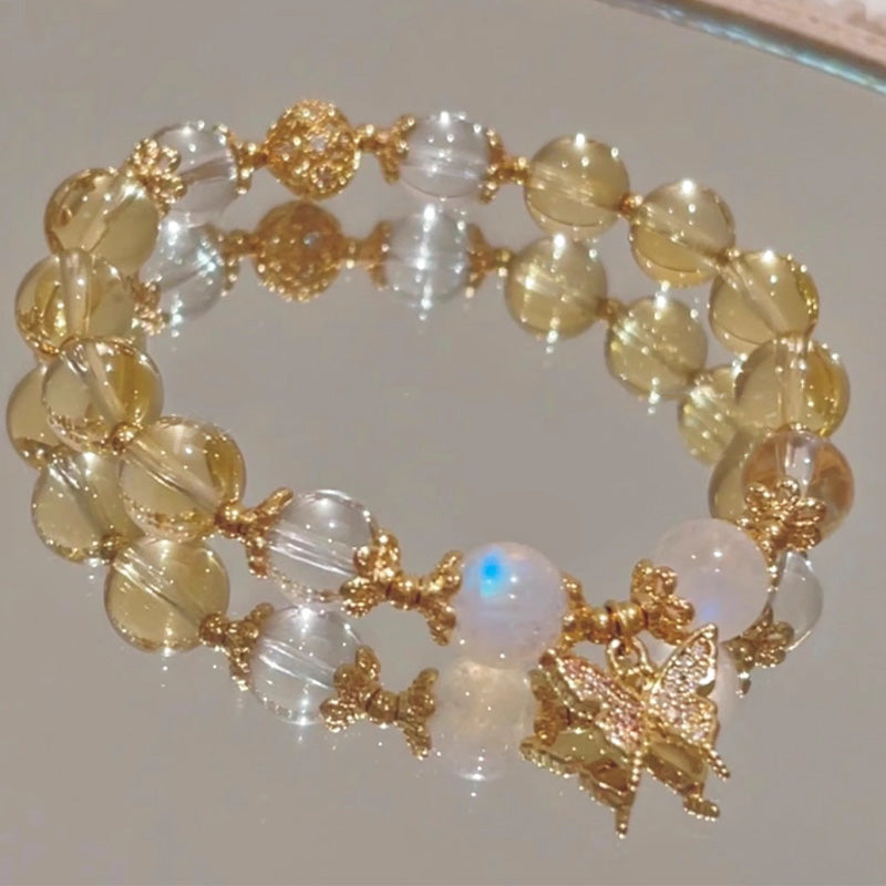 Fortune Jewel Citrine Moonstone Butterfly Charm Prosperity Protection Bracelet