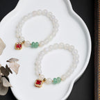 Fortune Jewel Natural White Agate Red Agate Money Bag Fu Character Four Leaf Clover Protection Bracelet