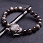 Fortune Jewel Natural Silver Sheen Obsidian Fox Protection Bracelet