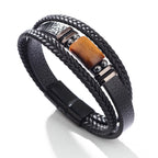 Fortune Jewel Tiger Eye Power Magnetic Buckle Multilayered Leather Bracelet