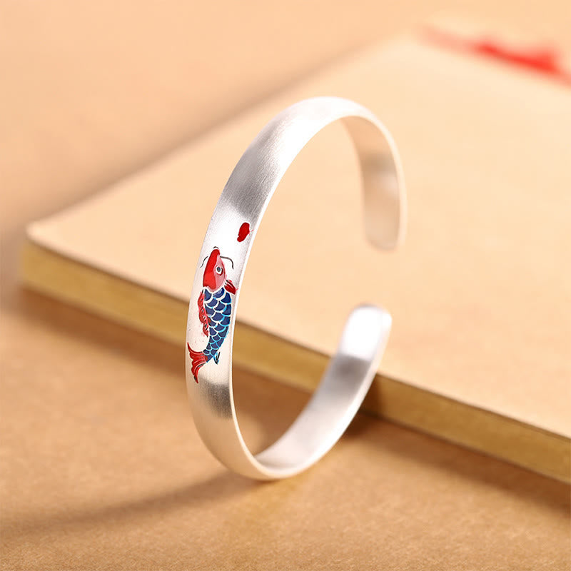 Fortune Jewel 999 Sterling Silver Koi Fish Luck Cuff Bracelet Bangle