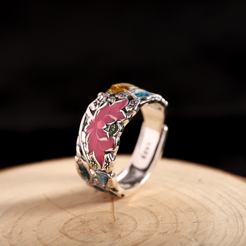 Fortune Jewel 925 Sterling Silver Lotus Koi Fish Enlightenment Ring Fortune Jewel