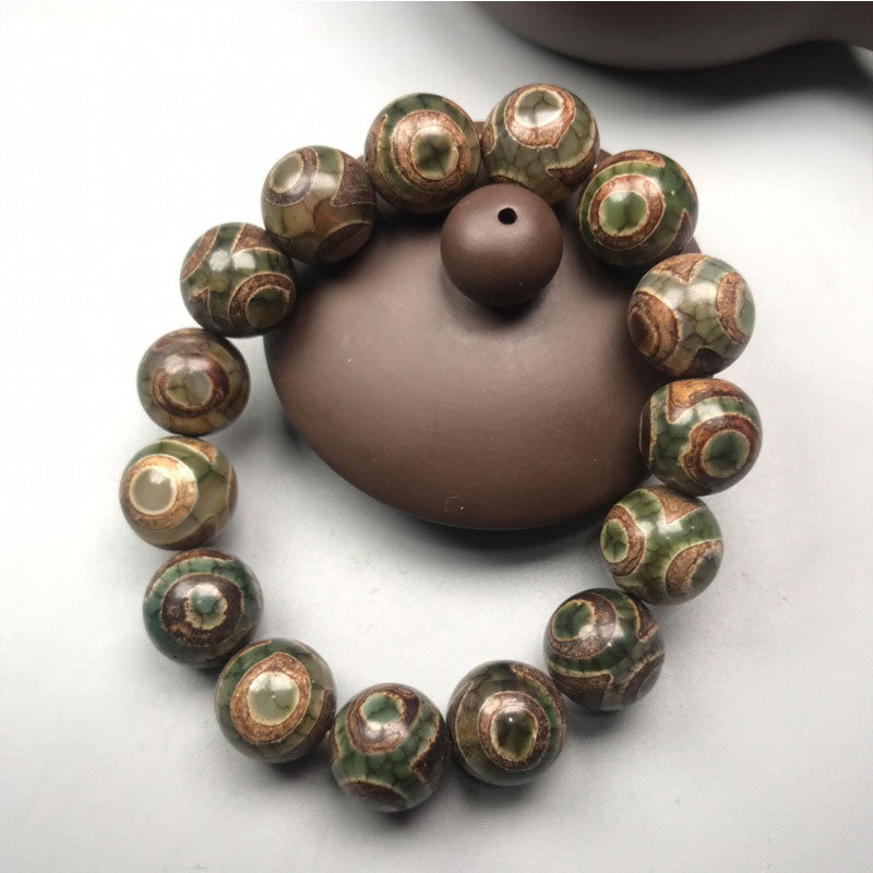 Fortune Jewel Three-eyed Dzi Bead Sardonyx Luck Bracelet
