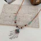 Fortune Jewel Tibetan Crystal Stone Copper Luck Tassel Necklace Pendant