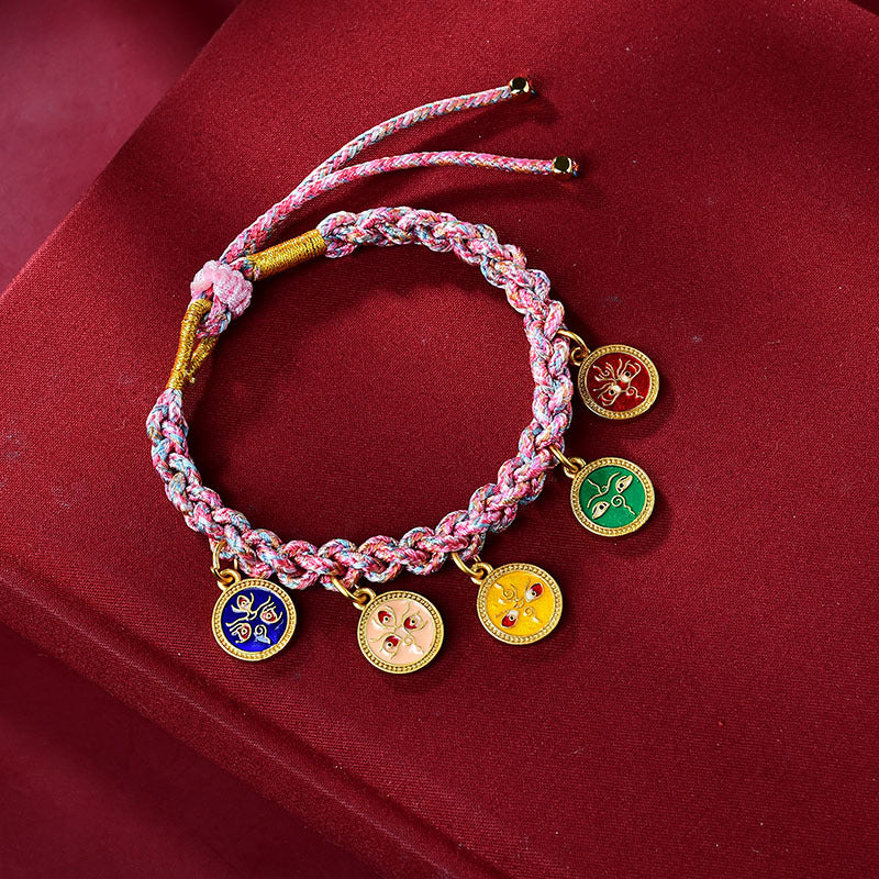 Fortune Jewel Handmade Tibetan Multicolored Rope Five God Of Wealth Luck Braid Bracelet