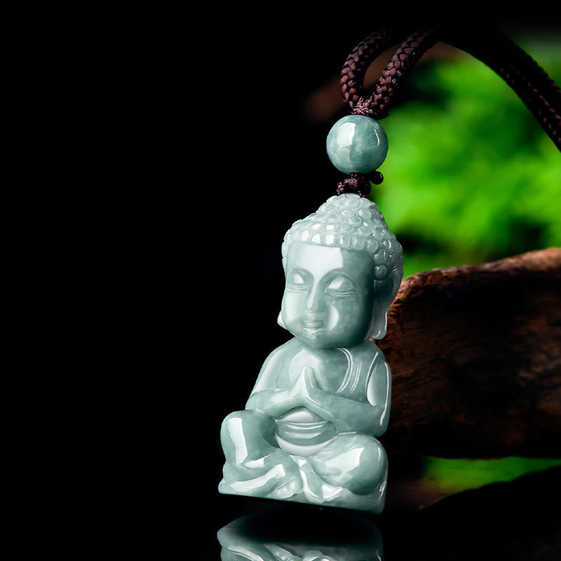 Fortune Jewel Natural Jade Meditation Buddha Amulet Serenity Necklace Pendant Fortune Jewel