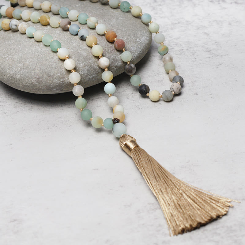 Fortune Jewel 108 Amazonite Beads Tassel Mala Bracelet