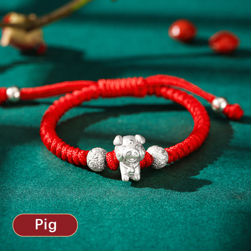 Fortune Jewel 999 Sterling Silver Chinese Zodiac Red Rope Luck Handcrafted Kids Bracelet Fortune Jewel