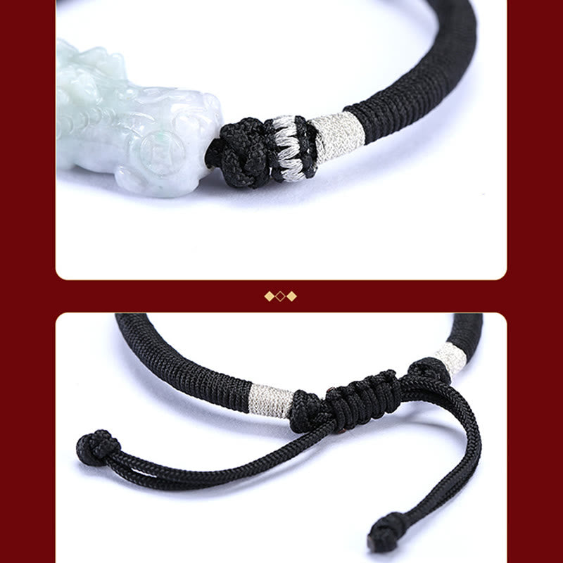 Fortune Jewel Handmade Natural Jade PiXiu Luck Prosperity Braided String Bracelet