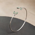 Fortune Jewel Leaf Pattern Cat Eye Support Cuff Bracelet Bangle