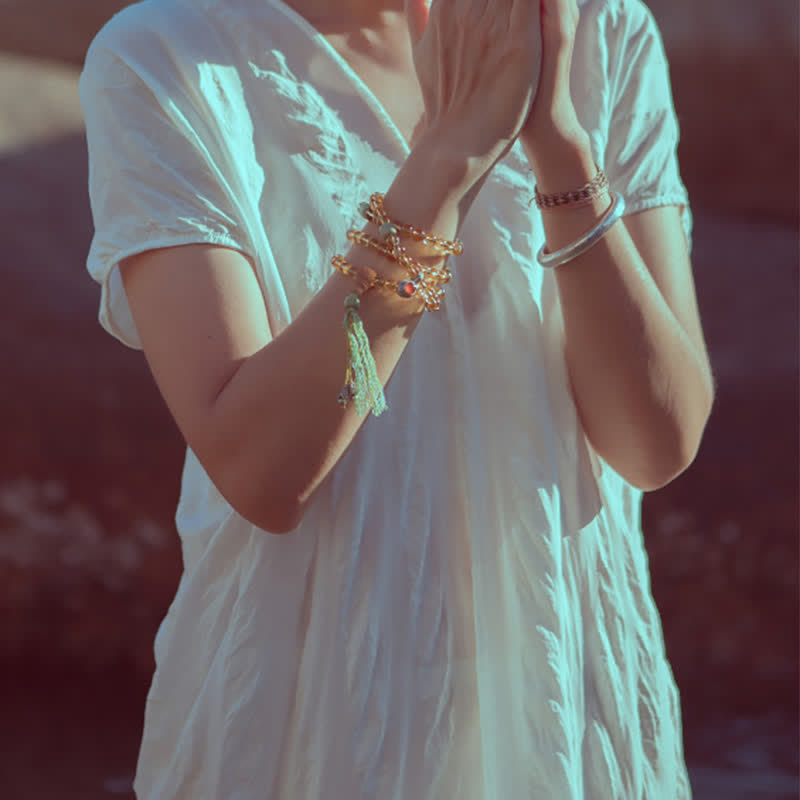 Fortune Jewel 108 Mala Beads 925 Sterling Silver Citrine Sandalwood Turquoise Protection Prosperity Bracelet