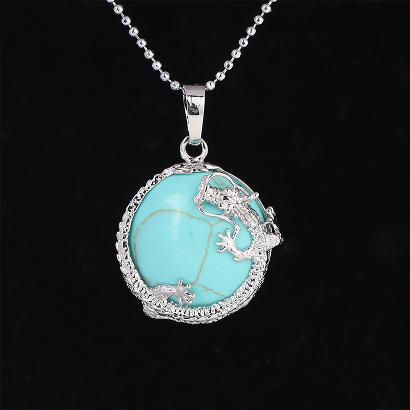 Fortune Jewel Chinese Dragon Natural Quartz Crystal Healing Energy Necklace Pendant