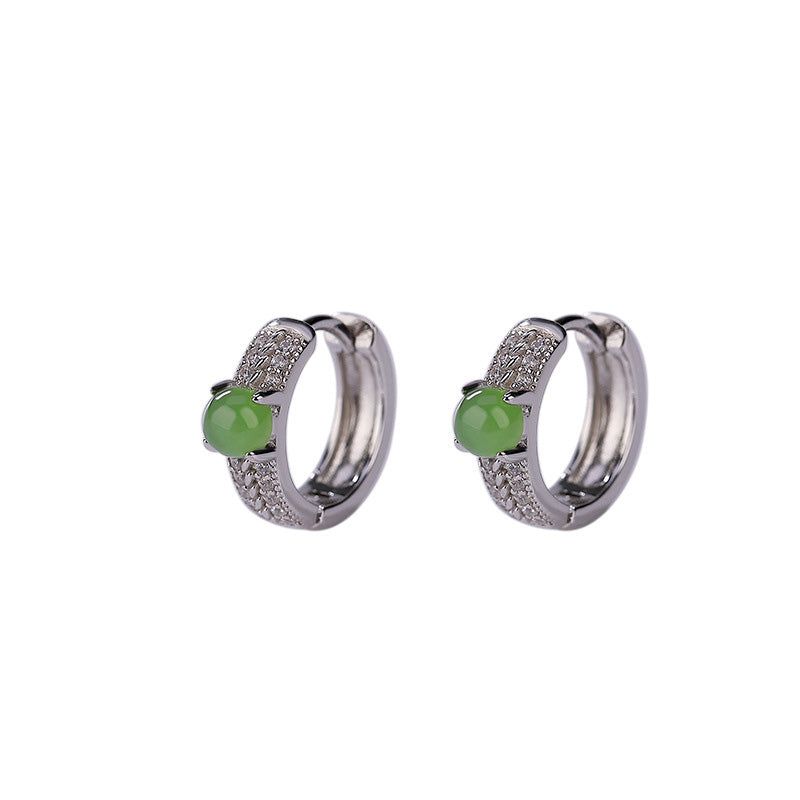 Fortune Jewel 925 Sterling Silver Round Cyan Jade Success Stud Earrings