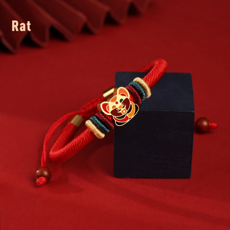 Fortune Jewel Handmade 925 Sterling Silver Year of the Dragon Cute Chinese Zodiac Luck Braided Red Bracelet
