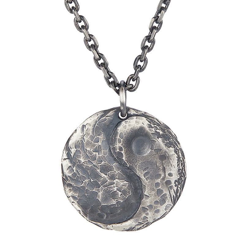 Fortune Jewel 990 Sterling Silver Yin Yang Hammer Texture Harmony Necklace Pendant Fortune Jewel