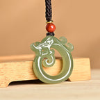 Fortune Jewel White Jade Cyan Jade Dragon Protection Necklace String Pendant Fortune Jewel