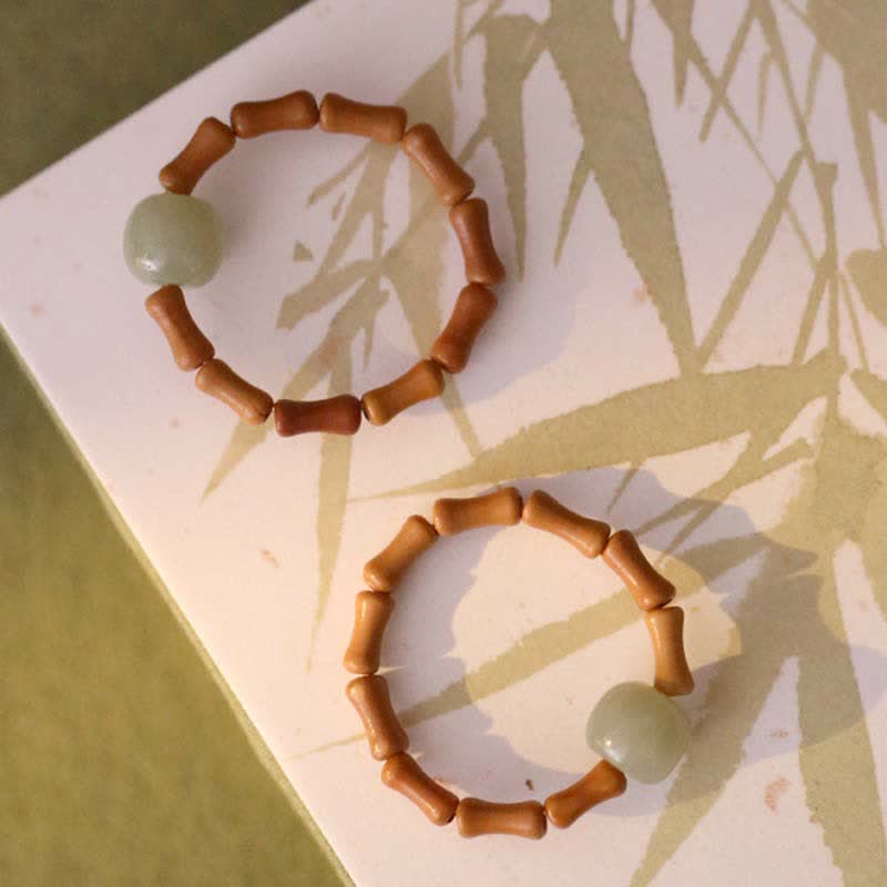 Fortune Jewel Hetian Jade Beaded Bamboo Prosperity Luck Ring