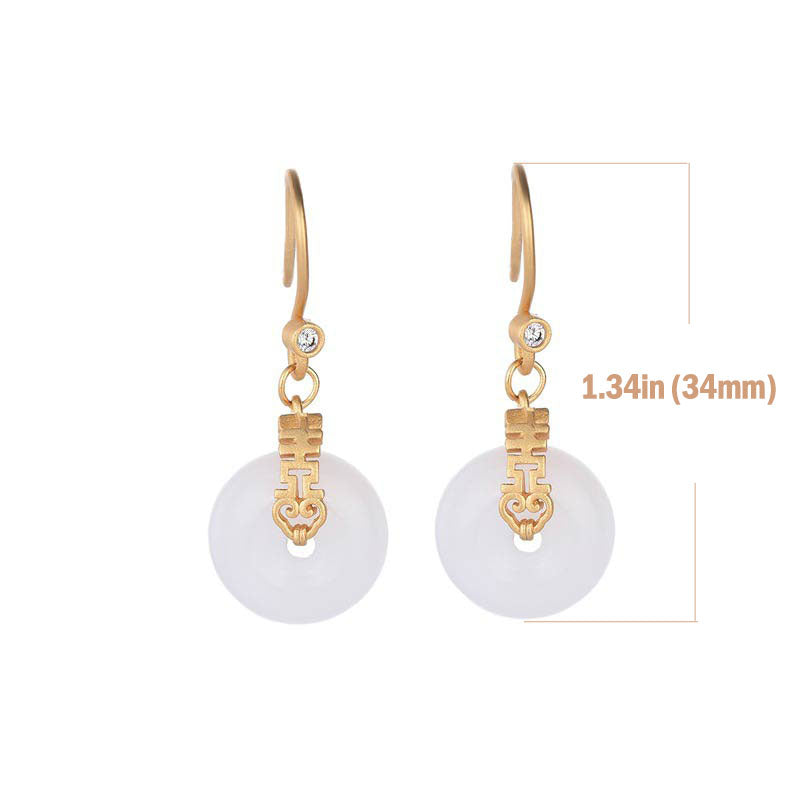 Fortune Jewel White Jade Double Happiness Fortune Earrings