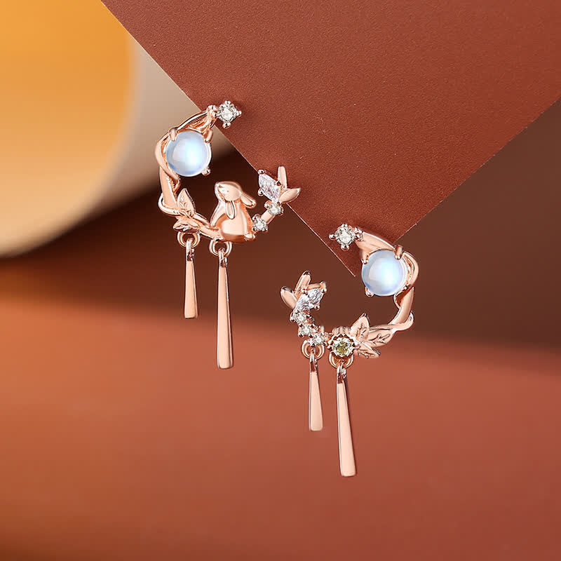 Fortune Jewel 925 Sterling Silver Year of the Rabbit Moonstone Moon Flower Pattern Necklace Pendant Bracelet Earrings
