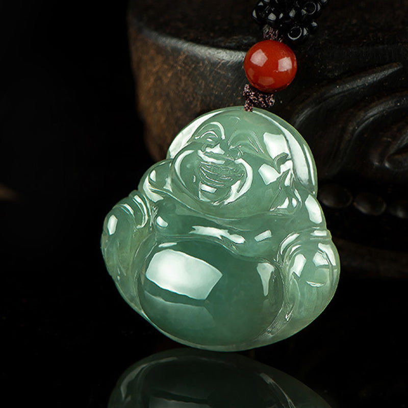 Fortune Jewel Laughing Buddha Jade Abundance String Necklace Pendant Fortune Jewel