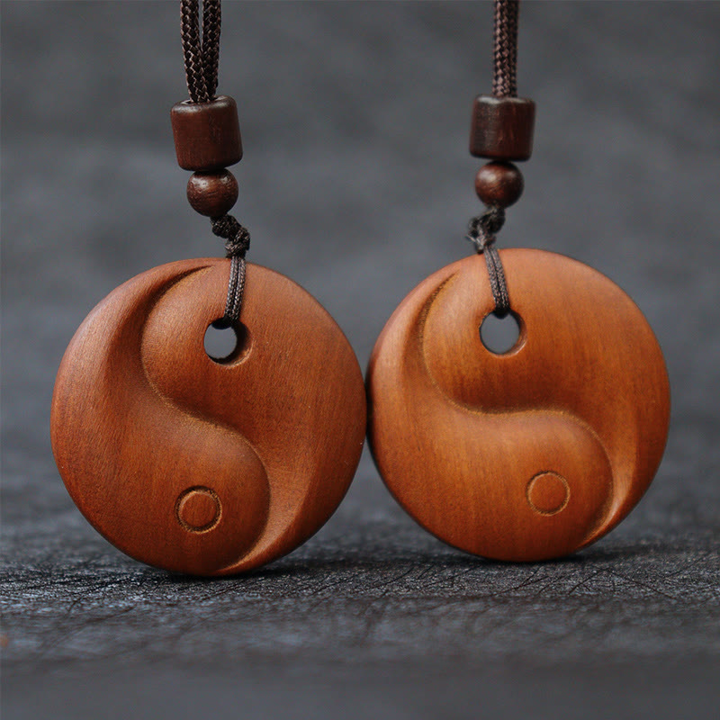 Fortune Jewel Lightning Struck Jujube Wood Yin Yang Luck Protection Necklace Pendant Fortune Jewel